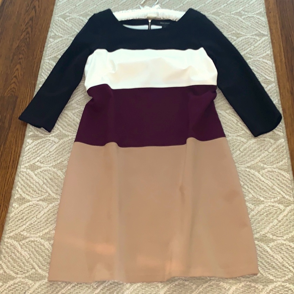 WHBM NWT ColorBlock Lined Sheath Dress, Brass Zipper, Beautiful Stretch Knit, 🥇